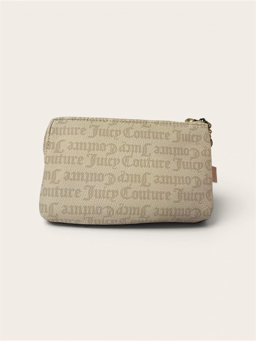Juicy Couture Beige Logo Double-Zip wristlet/ wallet  with chain & charm